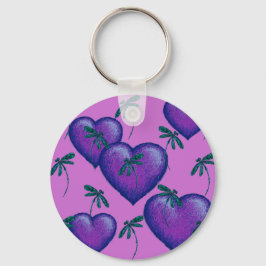 紫のハートとトンボ キーホルダー