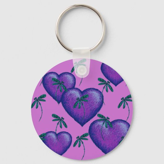 紫のハートとトンボ キーホルダー (正面)