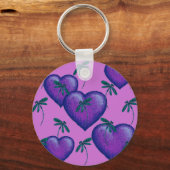 紫のハートとトンボ キーホルダー (正面)
