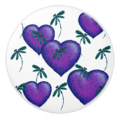 紫のハートとトンボ セラミックノブ (正面)