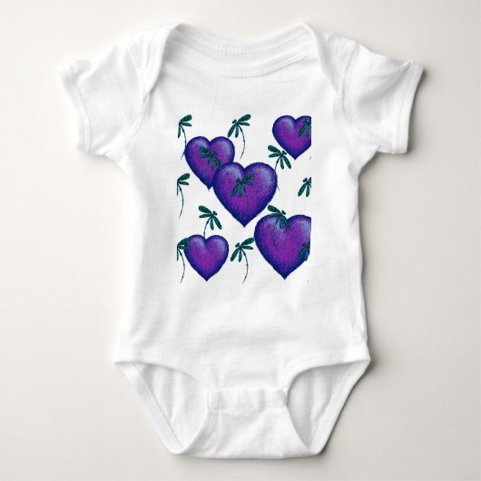 紫のハートとトンボ ベビーボディスーツ (正面)