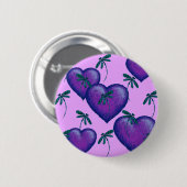 紫のハートとトンボ 缶バッジ (正面&裏面)