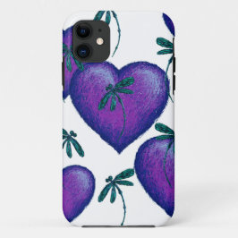 紫のハートとトンボ iPhone 11 ケース