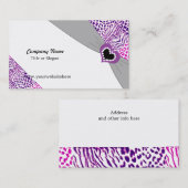 紫のハートと動物の毛模様 名刺 (正面/裏面)