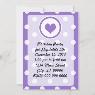 紫のハートと水玉模様誕生日 招待状