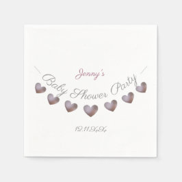 紫のハートのパーソナライズされたバンシング赤ちゃんシャワー スタンダードカクテルナプキン