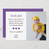 紫のハートは私の写真付きのゴッドファーザー 招待状 (正面/裏面)