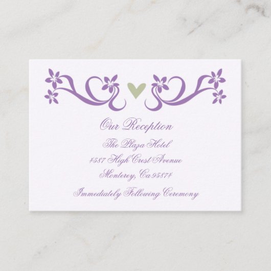 紫のハートアクセント披露宴挿入カード エンクロージャーカード (正面)