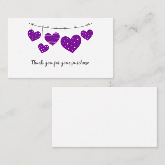 紫のハートサンキューカード エンクロージャーカード (正面/裏面)