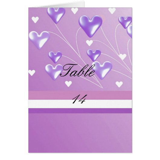 紫のハートテーブルのシーティングカード (正面)