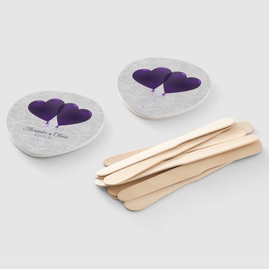 紫のハートバルーン結婚式の引き出物ハンドファン ハンドファン (組立なし)