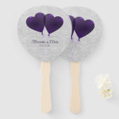 紫のハートバルーン結婚式の引き出物ハンドファン ハンドファン (正面&裏面)