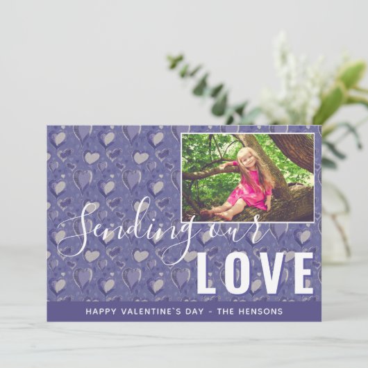 紫のハートバレンタインデーの台本の家族の写真 シーズンカード (スタンド正面)