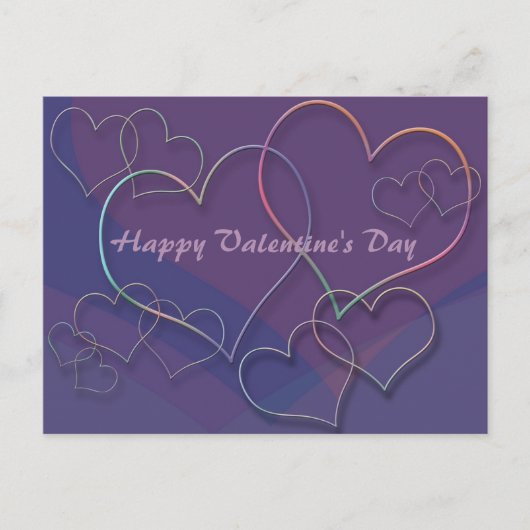 紫のハートパターンのバレンタイン葉書 シーズンポストカード (正面)