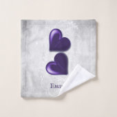 紫のハートパーソナライズされたバスタオルセット バスタオルセット (ウォッシュタオル)