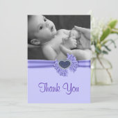 紫のハートベビー写真サンキューカード サンキューカード (スタンド正面)