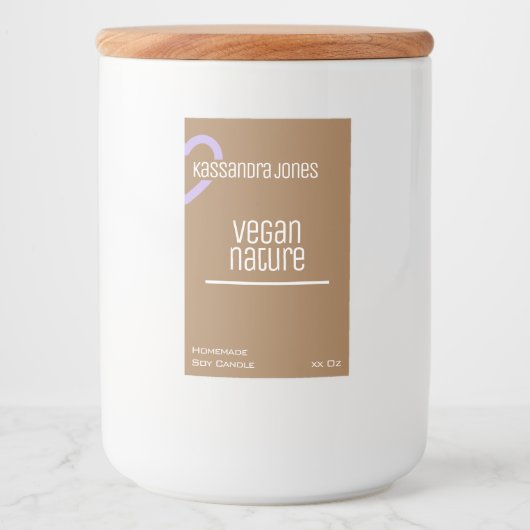 紫のハートモダンシェイプヴィンテージ茶色ろうそく フードラベル (正面)