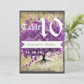 紫のハートリーフ結婚ツリーのテーブル番号 招待状 (スタンド正面)