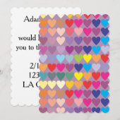 紫のハートレインボー結婚式招待状 招待状 (正面/裏面)