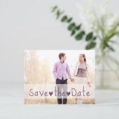 紫のハート写真の保存日付 案内ポストカード (スタンド正面)