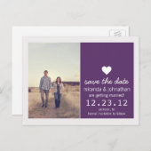 紫のハート写真Save The Date Post Card 案内ポストカード (正面/裏面)