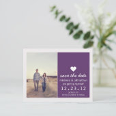 紫のハート写真Save The Date Post Card 案内ポストカード (スタンド正面)