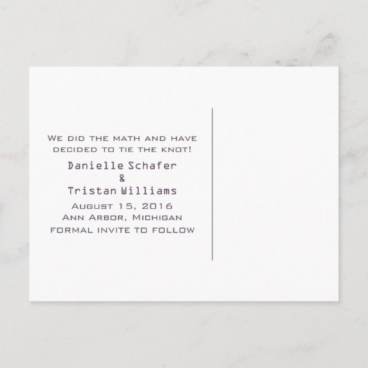 紫のハート数学グラフ日付はがきを保存 案内ポストカード (裏面)