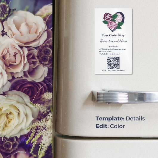 🌷紫のハート開花フローリスト名刺マグネット マグネット名刺