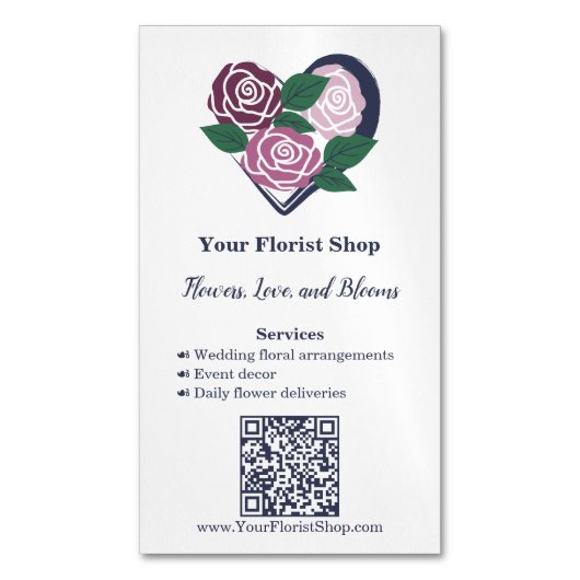 🌷紫のハート開花フローリスト名刺マグネット マグネット名刺 (正面縦)