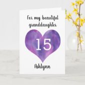 紫のハート15番目の孫娘誕生日 カード (黄色い花)