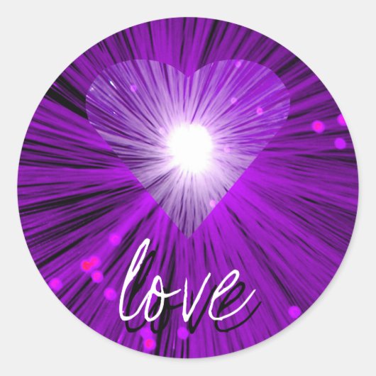 紫のハート「愛」のステッカー ラウンドシール (正面)