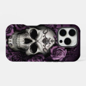 紫のバラとゴシック・スカル iPhoneケース (裏面横)