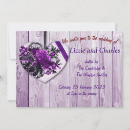 紫のバラとハート結婚式招待状 招待状