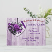 紫のバラとハート結婚式招待状 招待状 (スタンド正面)