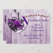 紫のバラとハート結婚式招待状 招待状 (正面/裏面)