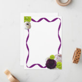 紫のバラとリボン固定 ノートカード (正面/裏面インサイチュ)