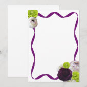 紫のバラとリボン固定 ノートカード (正面/裏面)