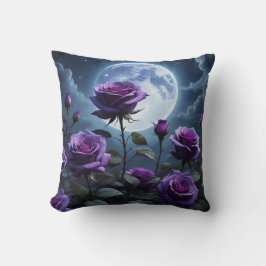 紫のバラと月 クッション