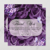 紫のバラと蝶サンキューカード 招待状 (正面/裏面)