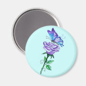 紫のバラと蝶 マグネット (正面/裏面)