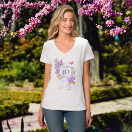 紫のバラのリボン 40歳の誕生日 Tシャツ