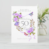 紫のバラのリボン 50歳の誕生日招待状 シーズンカード (スタンド正面)