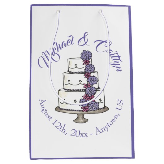 紫のバラの結婚フローラのケーキ好み ミディアムペーパーバッグ (正面)