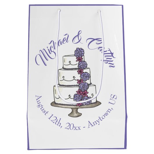 紫のバラの結婚フローラのケーキ好み ミディアムペーパーバッグ (裏面)