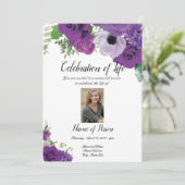 紫のバラの葬儀案内招待状 招待状 (スタンド正面)