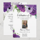 紫のバラの葬儀案内招待状 招待状 (正面/裏面)