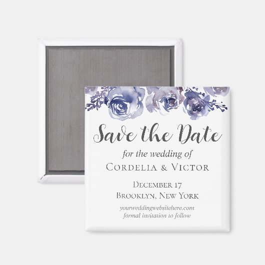 紫のバラエレガントフローラ冬の日付を保存 マグネット (正面/裏面)