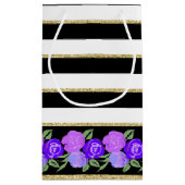 紫のバラオン黒、白、金ゴールド抱き枕 スモールペーパーバッグ (裏面)