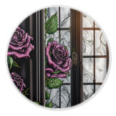 紫のバラザウィンドウ – ゴシックスタイル セラミックノブ (正面)