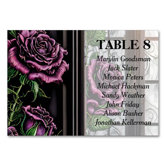 紫のバラザウィンドウ – ゴシックスタイル テーブルナンバー (正面)